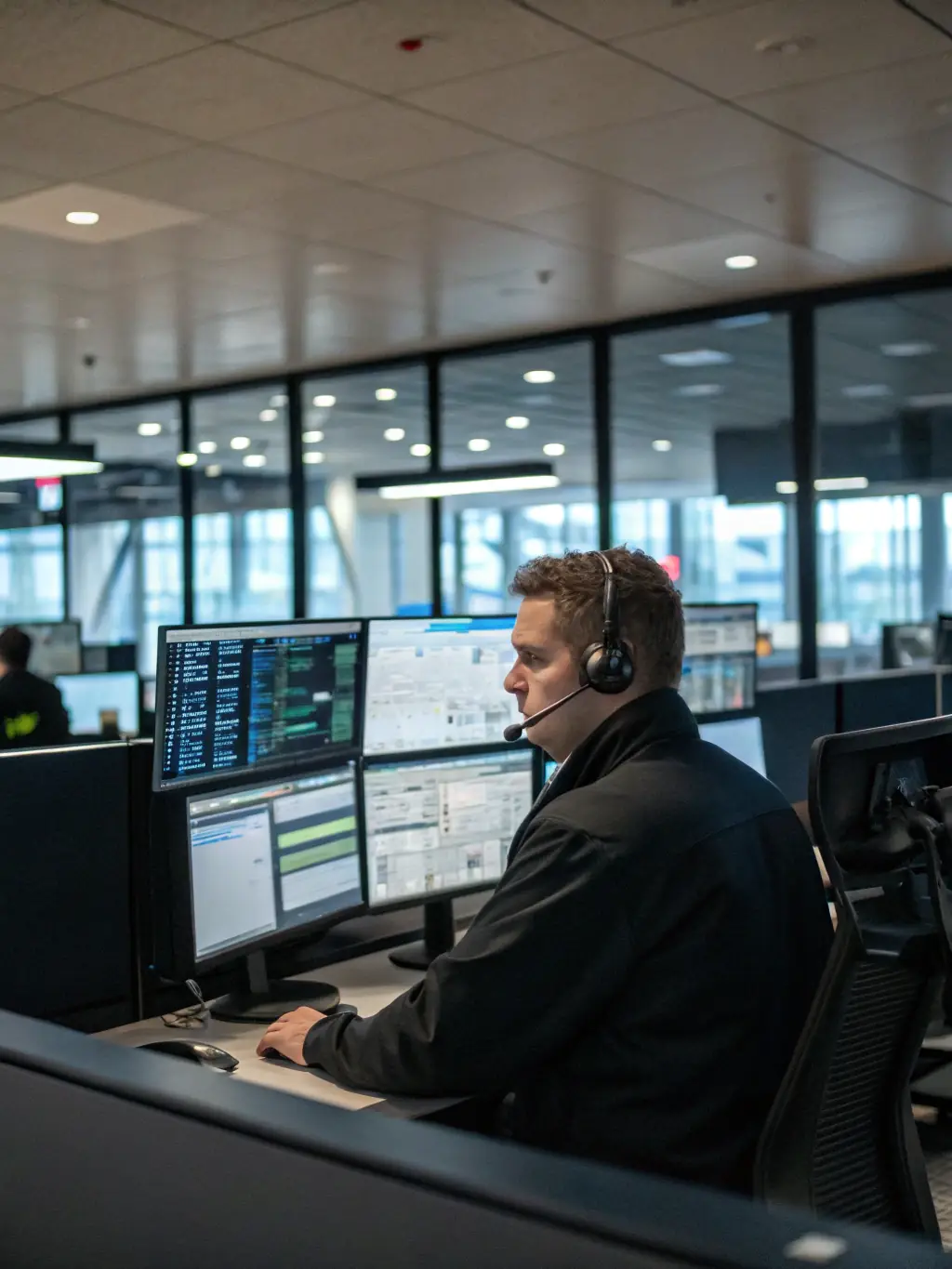 A professional dispatcher negotiating rates with a shipper over the phone, showcasing Ontrack Logistics' load negotiation service.